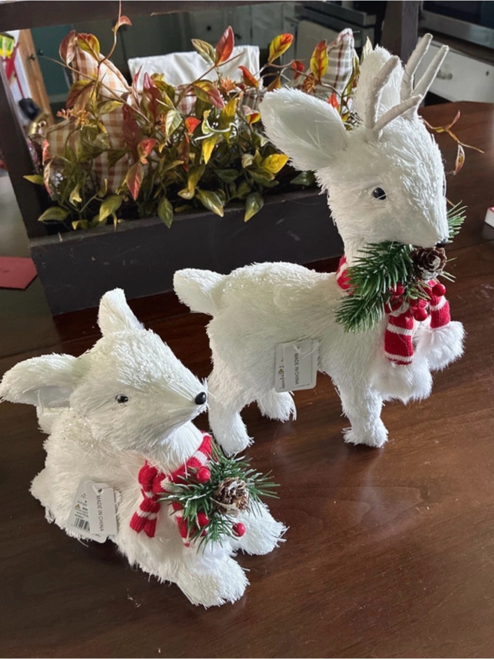 Raz Imports White Holiday Reindeer Pair with Festive Scarf - Home Holiday nwt
